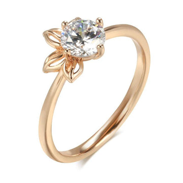 New Fashion Simple Rolled 14K Rose Gold With AAA Zircon Diamond Ring - Romantic Daily Fine Jewellery